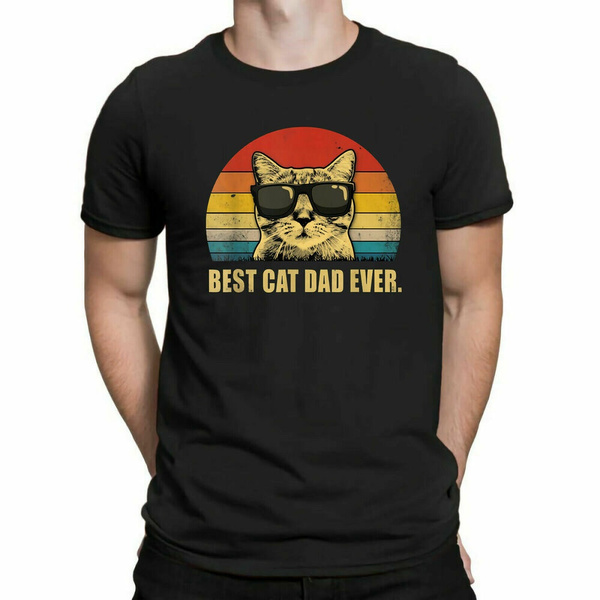 Best Cat Dad Ever Sunglasses Vintage Version Men's Black T-Shirt Cotton Tee Gift 