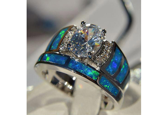 2pcs/set 925 Silver Rings Women Round Cut White Sapphire Wedding Ring Size 6-10 