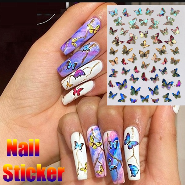 1pc Butterfly Designs Nail Art Laser Color Butterfly Sticker Spring Summer Manicure Nail Art Decoration Wish