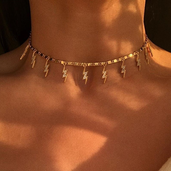 Punk Crystal Lightning Pendant Necklace 