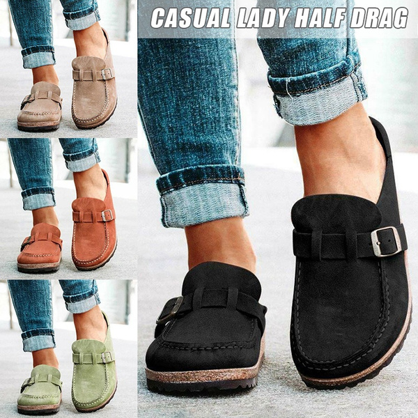 Women casual comfy clogs discount suede leather slip on sandals