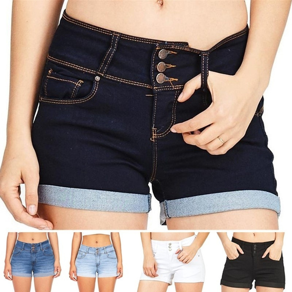 Cheap Women's Sexy High Waist Denim Shorts Hot Pants Stitching Mesh Ripped  Jeans | Joom