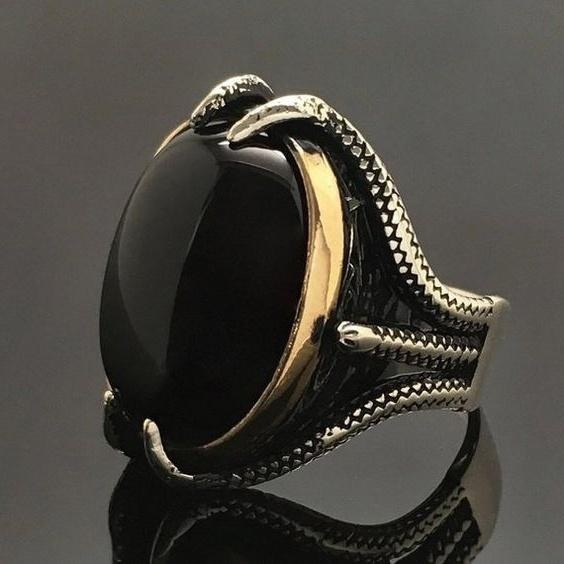 Fashion Women Natural Black Onyx Ring Vintage 925 Sterling Silver Goldplated Black Gemstone Engagement Rings Party Wedding Band Jewelry Size 5 11 Wish