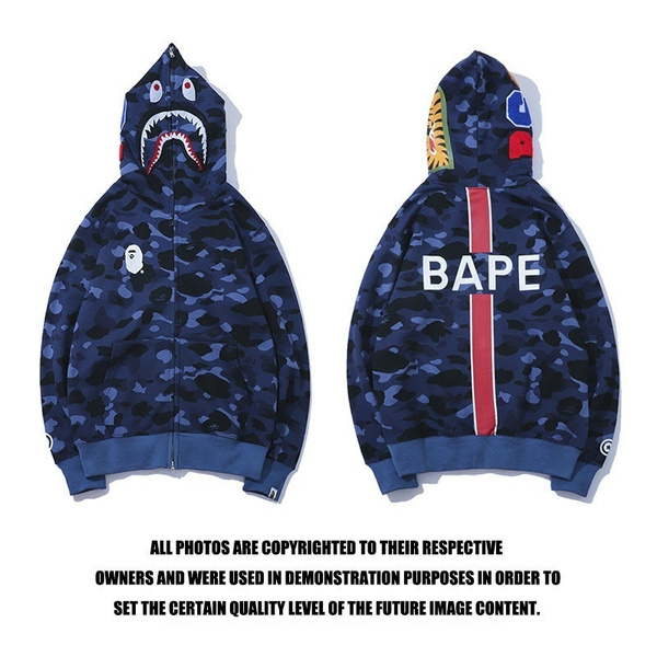 bape blue zip up moletom com capuz