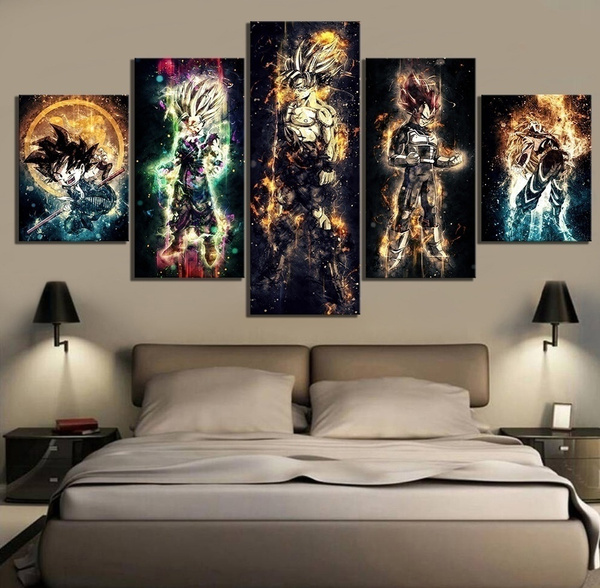 5 Piece Anime Dragon Ball Goku And Vegeta Poster Canvas Art Cartoon Paintings For Children Room Home Decor Pictures Gifts No Frame Oil Painting Wish