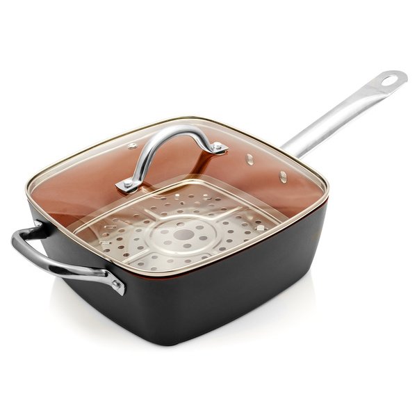 deep copper square pan with lid