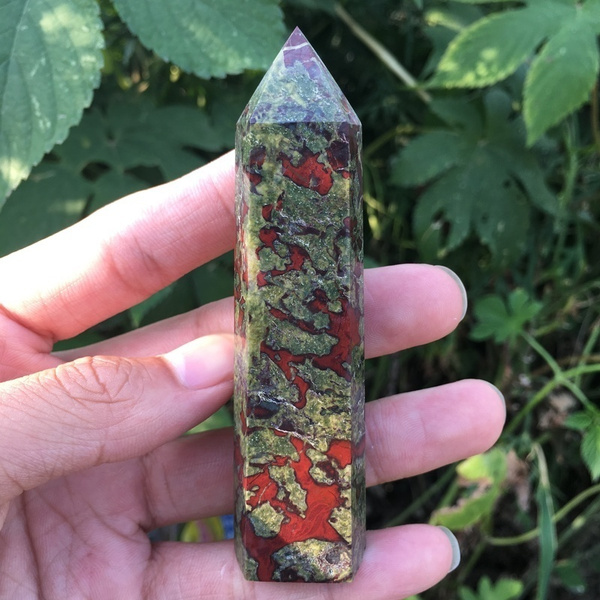 Natural Dragon Blood Jasper Obelisk Crystal Wand Healing Point Tower Wish