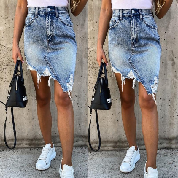 Ripped best sale jeans skirt