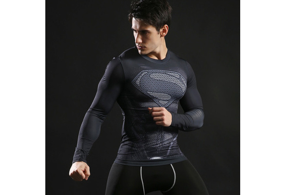 Mens Compression Shirts Long Sleeve Rashguard Crossfit 3D Sportswear Tight  DC Comics Superhero Bodybuilding Training Running Basketball Quick Drying