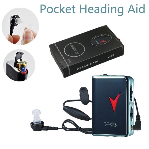Adjustable Black Pocket Hearing aid V99 Sound Amplifier For hardofhearing users, the deaf