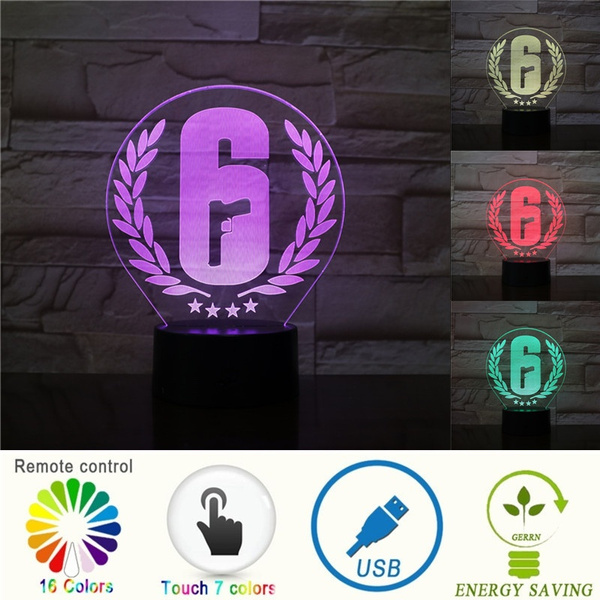 Rainbow Six Siege Trophy Logo 3d Led Light Game Siege Master Achievement Badge Memorial Gift Desk Lamp Living Room Bedroom Usb Battery Lighting Black Base Remote 16 Color Touch 7