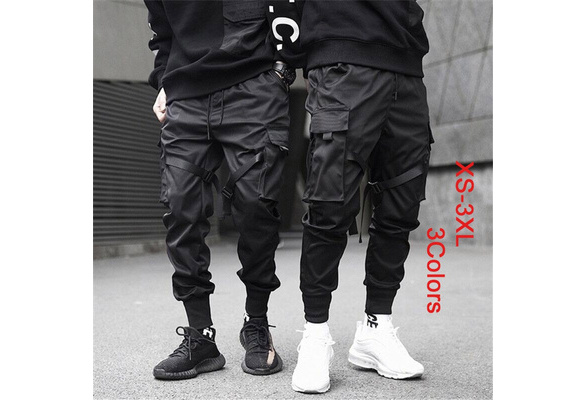 Black Cargo Pants Men Harem Pants Street Fashion Hip Hop Elastic Feet  Joggers Harajuku Sweatpant Comfort Trousers
