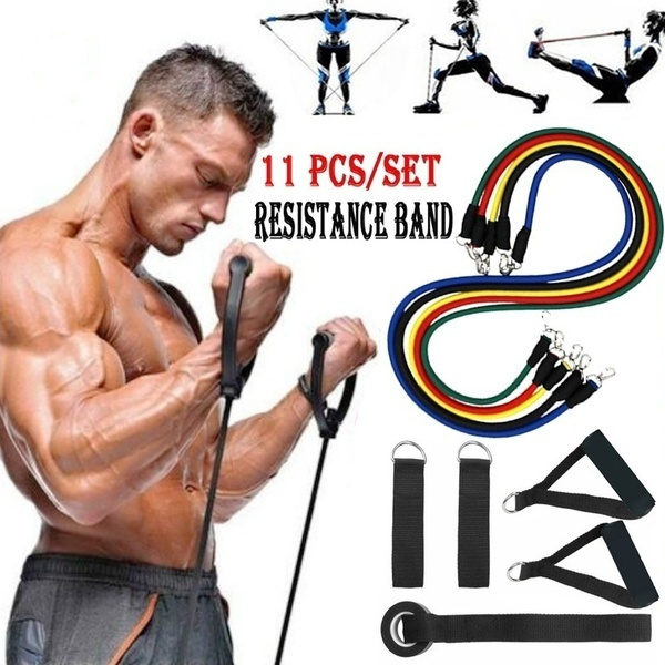 11pcs / Set Strong Body Fitness Resistance Bands Natural Rubber Latex  Exercise Tube Practical Elastic Training Rope Yoga Pull String