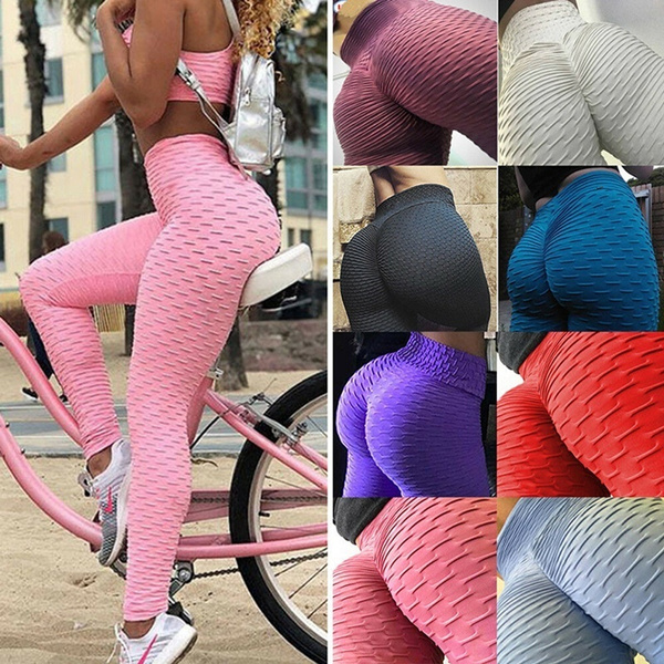 Women Anti Cellulite Leggings Booty Yoga Pants High Waisted Ruched Bum Lift  Textured Scrunch Leggings Push Up Tights