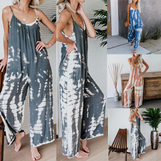 Summer, Floral print, backlessjumpsuit, women's pants