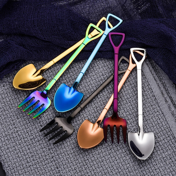 Stainless Steel Small Shovel Spoon Fork Tableware Coffee Spoon Stirring Spoon