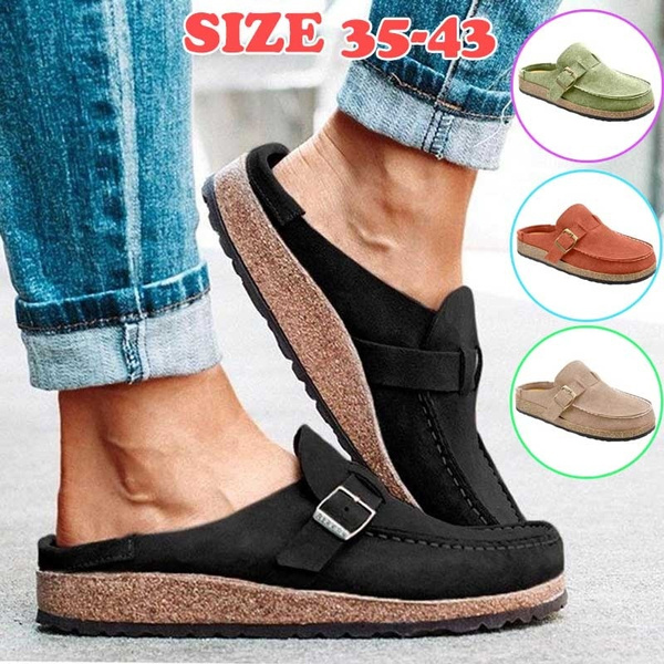 Women Casual Comfy Clogs Suede Leather Slip On Sandals
