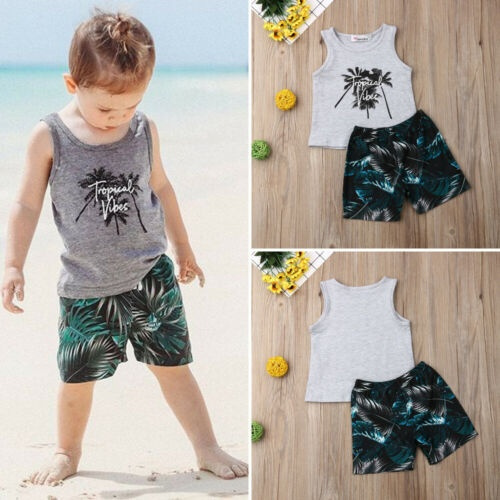 Toddler Baby Kids Boys Tops Vest Tee+Shorts Pants Summer Outfit 2PCS Clothes Set