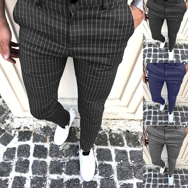 fashion men plaid pants slim fit mens 
