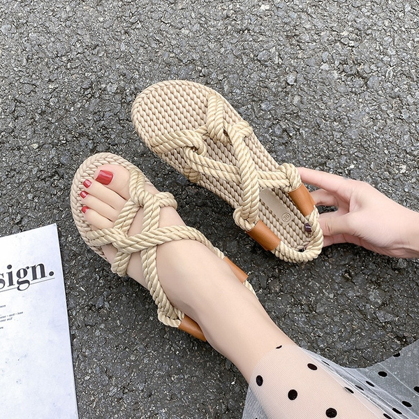 Zapatos Planos De Moda Sandalias De Paja Hechas A Mano De Verano Para Mujer Calzado De Mujer Sandalias De Cuerda De C amo Tejidas De Lino Zapatillas