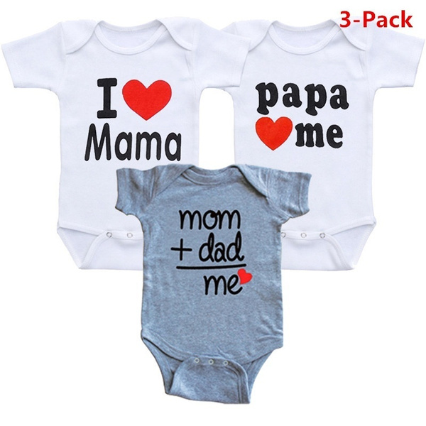 3 Pack I Love Mama Papa Baby Short Sleeve Onesies Bodysuit Summer Casual Mom Dad Toddler Baby Romper Clothes Wish