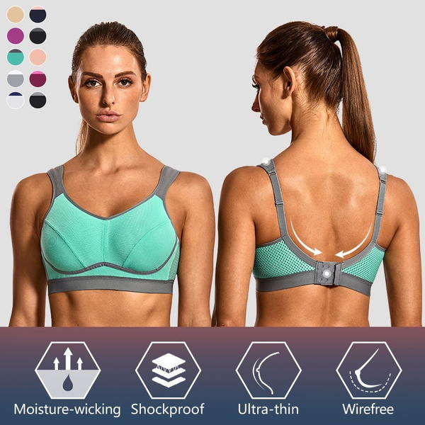 SYROKAN Women's High Impact Bounce Control Wirefree Workout Sports Bra Plus  Size Contrast Color Full Coverage Non-padded Fitness Bra Top 32 34 36 38 40  42 44 46 48 B C D DD E F