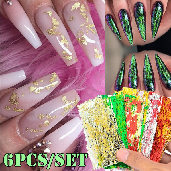 GENEMA 12 Grids Gold Foil Flakes Nail Foil Flakes, Golden Leaf Flakes,  Metallic Gilding Flakes for Painting Rainbow Nail Art 