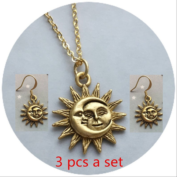 Personalised Mixed Gold Sun Moon & Star Necklace | Posh Totty Designs