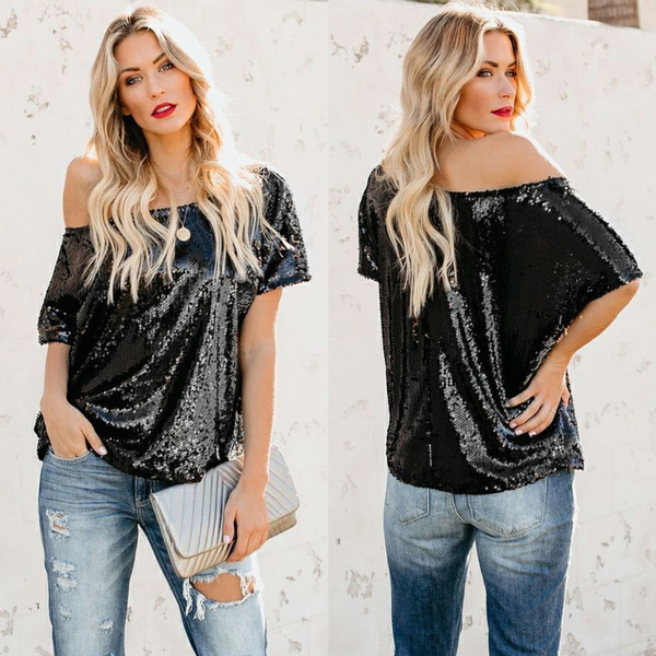 off the shoulder sparkle top