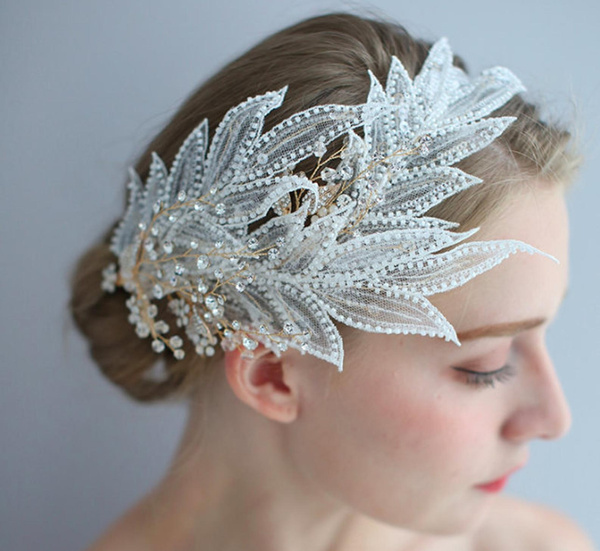 KRATOS Handmade Bridal Vintage Lace Headpiece Handmade Jewelry Headband Hair Jewelry White Swan Lake Ballet Headpiece Natural White Inverted Tiara