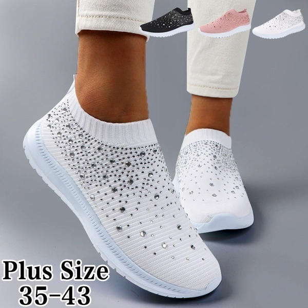 Women's Shoes Wear Non-slip Shoes Sneakers Beads Sparkling Socks Rhinestone  Sneakers Casual Running Light Shoes