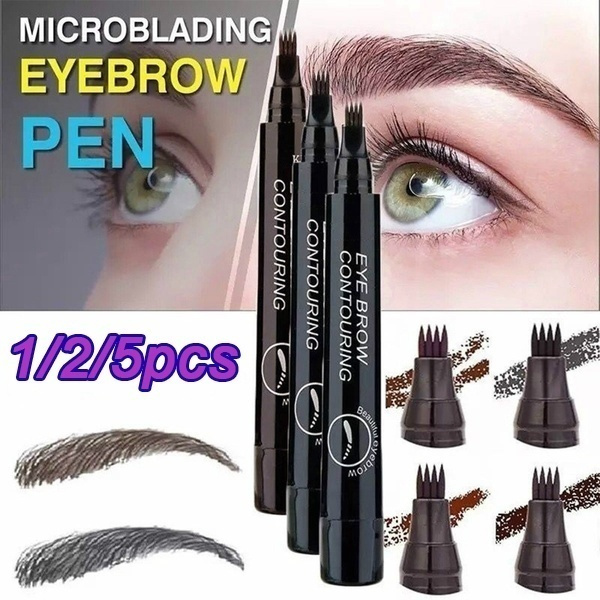 5Pcs Microblading Tattoo Eyebrow Pencil Waterproof Fork Tip 4 Head Fine ...