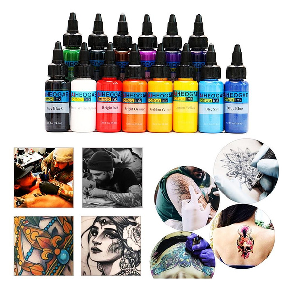 Professional Tattoo Inks Supply 14 Bottles, 1oz Black Pigment