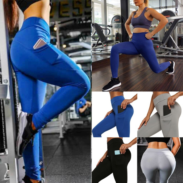 Womens High Waist Yoga Pants With Pocket Leggings Fitness Sport Workout Athletic 