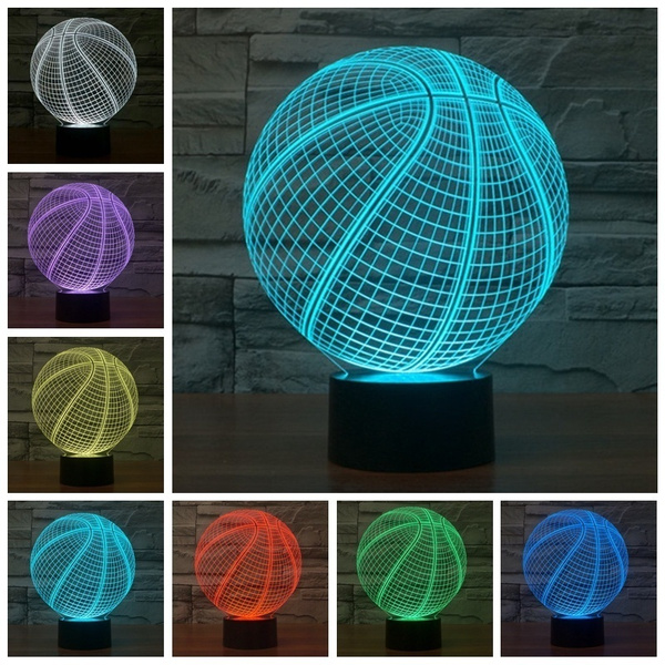 Lampara Ilusión 3D De Balón De Básquet NBA 7 Colores Integrados