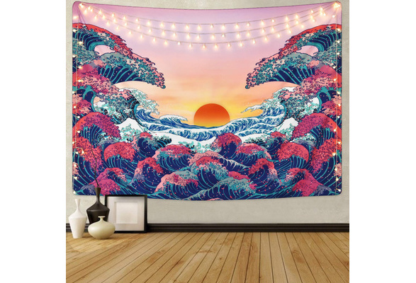 Ocean Wave, 58 x 78 HZAMING Ocean Wave Tapestry Sunset Tapestry 3D Great Wave Tapestry Japanese Tapestry for Room 