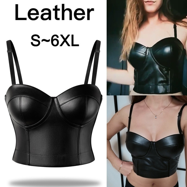 Women's Straps PU Leather Bustier Crop Top Push Up Corset Top Bra for Club  Party