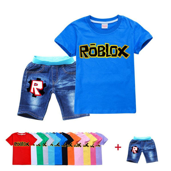 Summer 2020 New Fashion Children Short Sleeve O Neck T Shirt And Jeans Clothes Set Cotton Hot Roblox Tee Shirt Boys And Girls Casual Short Jeans Outfits Wish - boys jeans roblox