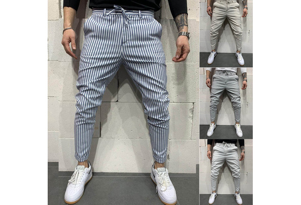 Fashion mens stripe slim pencil sales pants