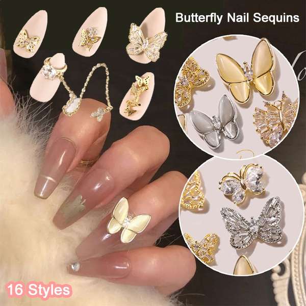 Download 3d Butterfly Nail Sequins Diy Nail Art Accessories Rhinestone Alloy Zircon Pendant Chain Nails Decorations Wish