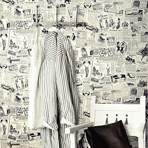 HaokHome 63275 Vintage Newspaper Wallpaper Peel And Stick Beige/Black ...