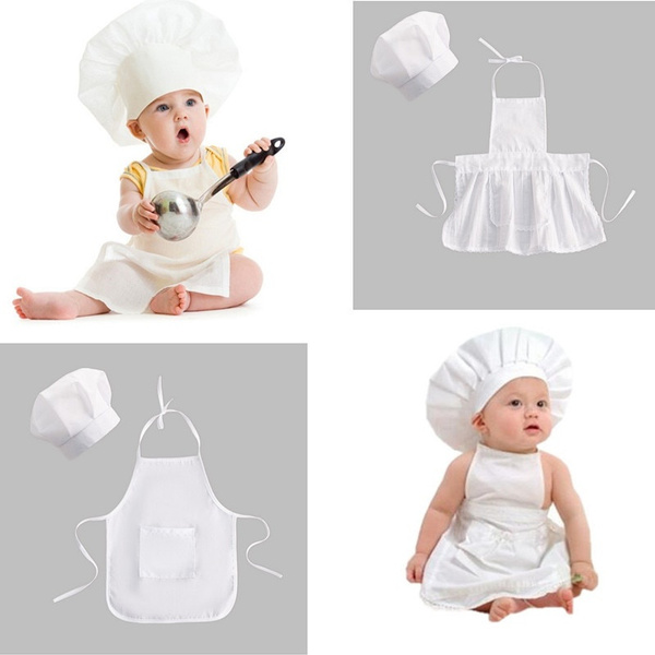 Morza White Apron Hat Suit Chef Clothes Photography Props Baby Infant Toddler Shooting Props Costume