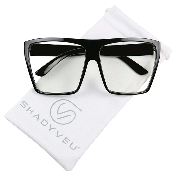 ShadyVEU Oversize Square Sunglasses Non Prescription Kim K Large Trapezoid Frame Clear Lens Exclusive MOD Retro Fashion 