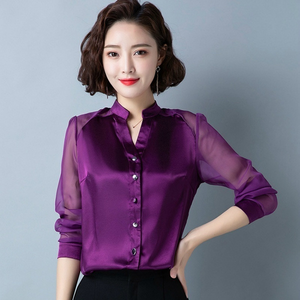 Women Satin Blouse Silky Faux Silk 