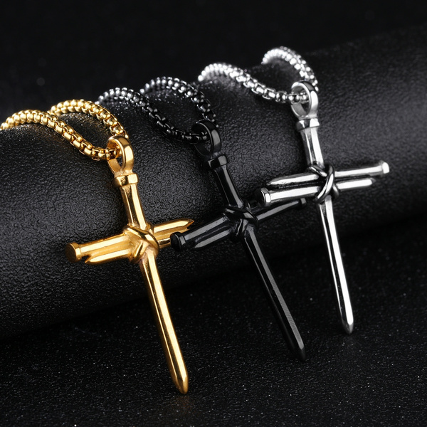 Mens titanium cross on sale necklace