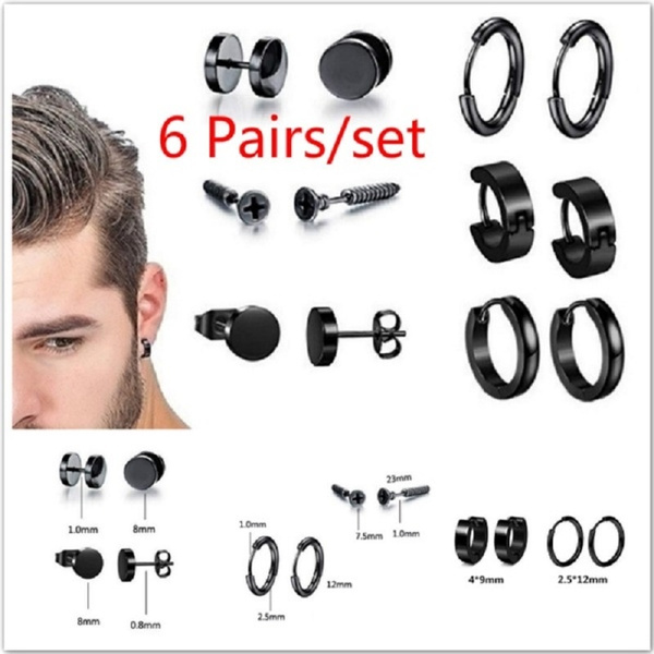 6 Paires De Boucles D'oreilles Huggies En Acier Inoxydable - Modèle Dumbbell/barbell Pour Femmes Et Hommes