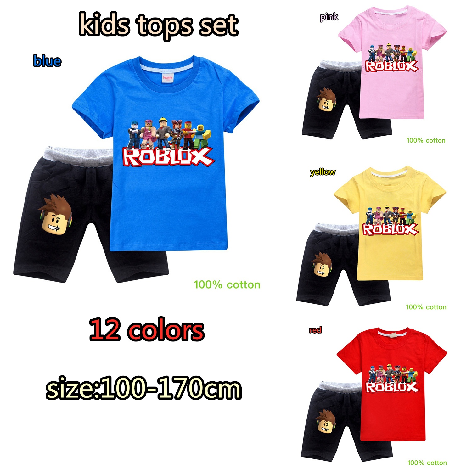Boy And Girls Summer High Quality Casual Kids T Shirt And Shorts Pure Cotton Cartoon Roblox Tee Tops Shorts Sweatpants Outfit Set Wish - roblox shirt api