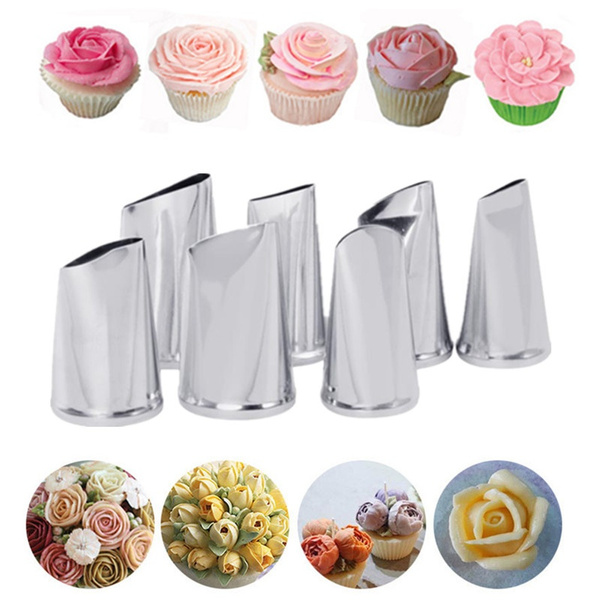 7Pcs Rose Tips Cream Pastry Icing Piping Nozzles Baking Cake Decorating Tool Set 