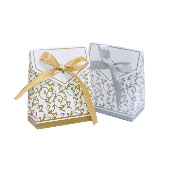 10Pcs Gold Silver Paper Candy Box Gift Bag Gifts Packaging Baby