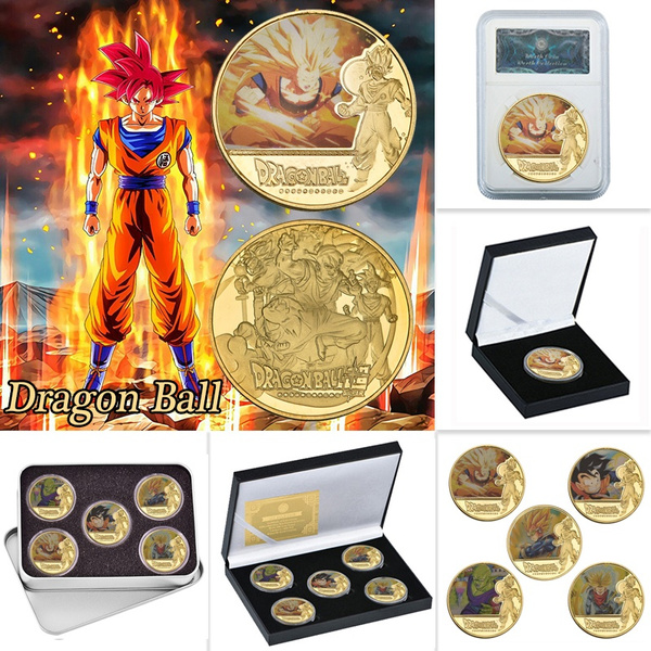 12pc Cartoon Dragon Ball Z Gold Commemorative Coin Goku Vegeta Collection In Box